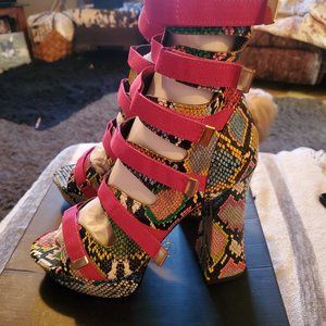 Strappy snakeskin platform shoes